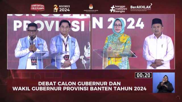 Suasana debat Calon Gubernur dan Wakil Gubernur Banten tahun 2024, Kamis (7/11/2024). Foto: YouTube/ KPU Provinsi Banten