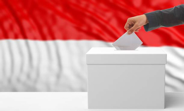 Pemilih dengan latar belakang bendera Indonesia yang melepaskan. Ilustrasi 3d. Foto :  ThinkStock