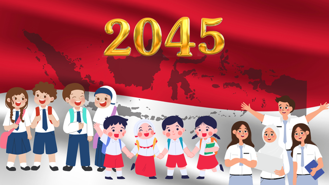 Ilustrasi gambar Indonesia 2045. Sumber: canva.com