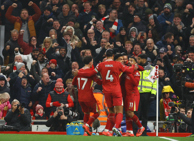 Liverpool vs Aston Villa dalam laga pekan ke-11 Liga Inggris 2024/25 di Stadion Anfield, Minggu (10/11) dini hari WIB. Foto: REUTERS/Molly Darlington