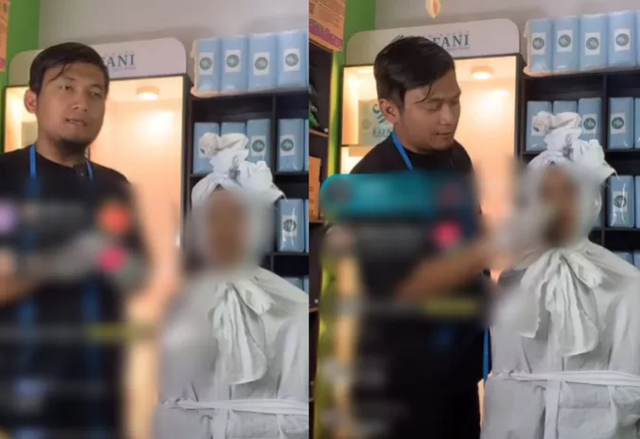 Tangkapan layar video penjual kain kafan yang viral di media sosial.