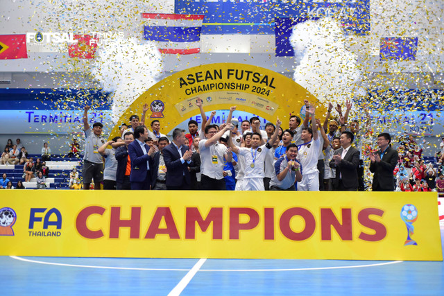 Timnas Futsal Indonesia Juara Piala AFF Futsal 2024 di Terminal 21 Nakhon Ratchasima, Thailand, Minggu (10/11/2024). Foto: FFI