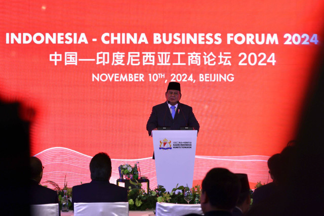 Presiden Prabowo di acara Indonesia-China Business Forum 2024 di Beijing, China, Minggu (10/11) Foto: Dok. Istimewa