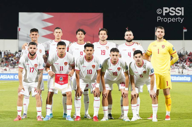 Potret skuad timnas Indonesia saat laga melawan Bahrain pada lanjutan kualifikasi piala dunia 2026 zona Asia di Bahrain National Stadium, Jum'at (10/10/2024). (Dok. PSSI)