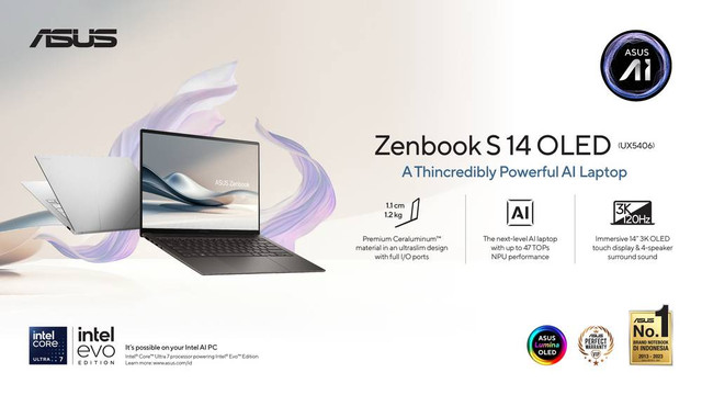 ASUS Zenbook S 14 OLED, laptop tipis berbahan ekslusif Ceraluminum. Foto: Dok. Istimewa