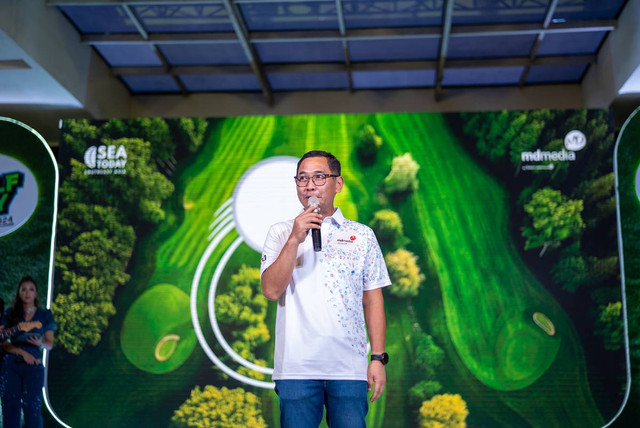 Sambutan oleh Direktur Utama MDMedia Arif Prabowo pada acara SEA Today Golf Day 2024 di Rainbow Hills Golf Club pada Sabtu, (9/11/2024). Foto: Dok Telkom