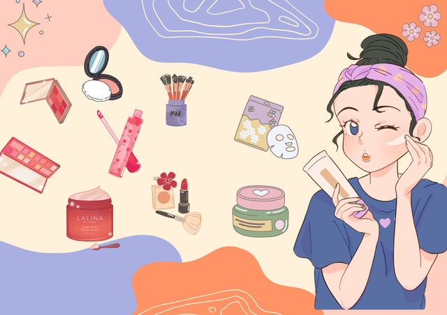 ilustrasi gambar perempuan dengan produk kecantikan/doc pribadi