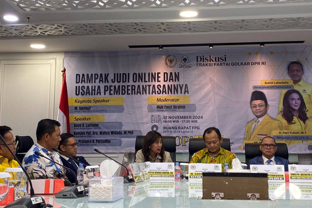 Meutya Hafid di diskusi Golkar bertajuk Dampak Judi Online dan Pemberantasannya di gedung Parlemen, Jakarta pada Selasa (12/11). Dok. Abid Raihan/kumparan. Foto: Abid Raihan/kumparan