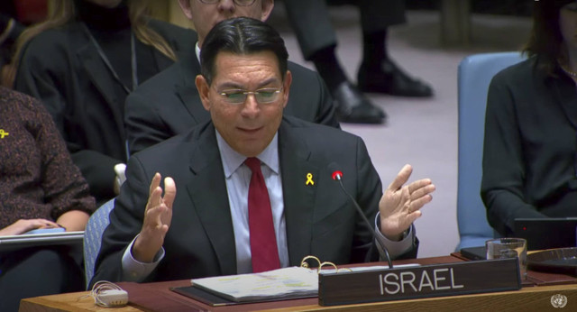 Utusan Israel untuk PBB, Danny Danon, dalam pertemuan Dewan Keamanan PBB di New York pada Selasa (12/11/2024). Foto: YouTube/ United Nations