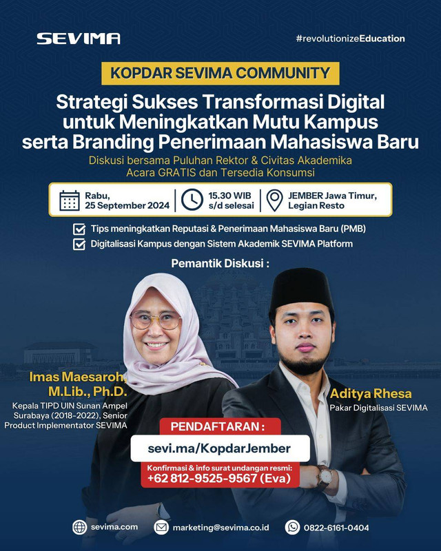 Ribuan Peserta Ikuti Seminar SEVIMA Seputar Transformasi Digital & Branding PMB