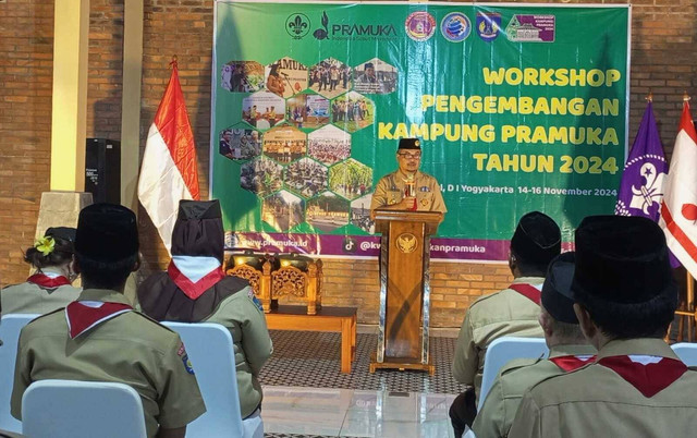 Workshop Pengembangan Kampung Pramuka Tahun 2024 yang digelar Kwarnas Pramuka di Desa Wisata Wukirsari, Imogiri, Bantul, DIY, Kamis (14/11). Foto: Y Anggara/Pandangan Jogja