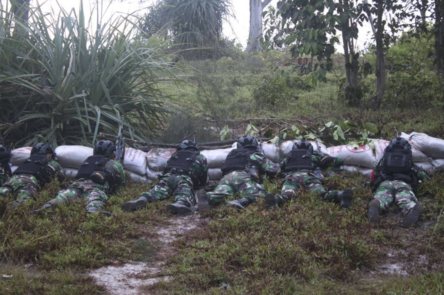 Korps Marinir TNI AL latihan bersama (latma) dengan USMC di Pantai Dabo Singkep, Kepulauan Riau. Foto: Dok. Dinas Penerangan TNI AL