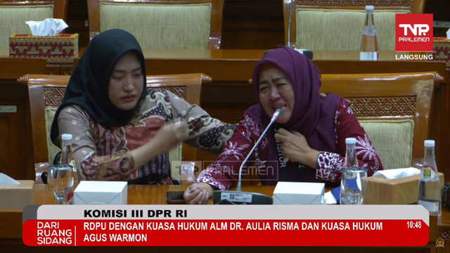 Suasana Komisi III DPR RI Rapat Dengar Pendapat Umum dengan Kuasa Hukum Alm. dr. Aulia Risma Lestari dan Kuasa Hukum Sdr. Agus Warmon. Foto: YouTube/ Komisi III DPR RI Chanel