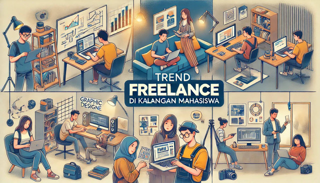 Ilustrasi Freelance di Kalangan Mahasiswa by AI