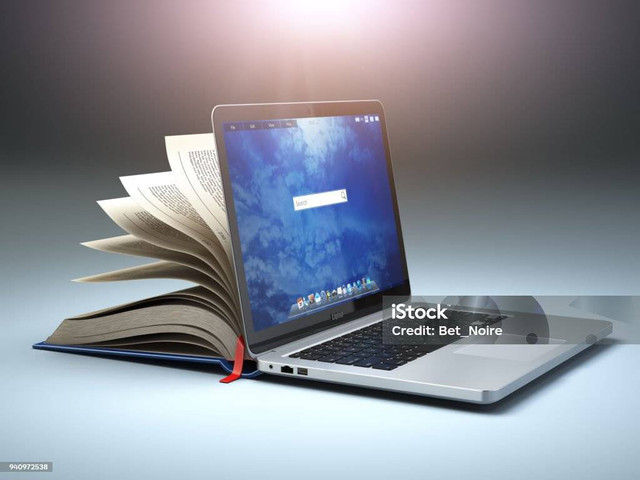 A laptop and a book. Photo by https://www.istockphoto.com/id/foto/perpustakaan-online-atau-konsep-e-learning-buka-laptop-dan-kompilasi-buku-gm940972538-257201886?utm_source=pixabay&utm_medium=affiliate&utm_campaign=SRP_image_sponsored_ratiochange&utm_content=https%3A%2F%2Fpixabay.com%2Fimages%2Fsearch%2Fdigital%2520literature%2F&utm_term=digital+literature