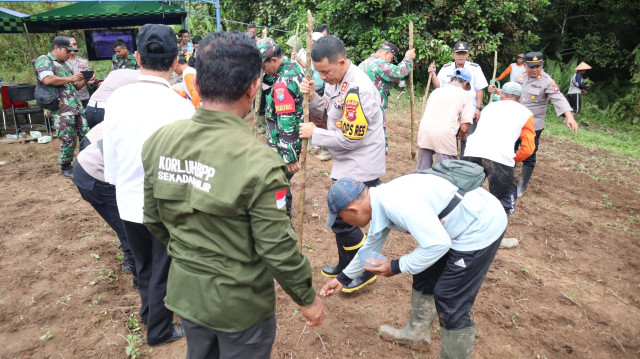 Penanaman bibit untuk mendukung program Presiden untuk ketahanan pangan. Foto: Dok. Polres Sekadau