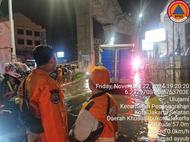 Banjir di Kecamatan Pesanggrahan, Jakarta Selatan, pada Jumat (22/11) akibat hujan deras. Foto: Dok: BPBD Jakarta