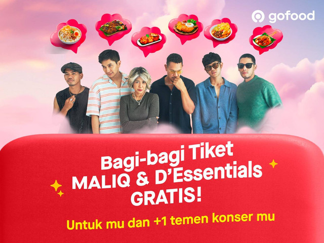 Poster kolaborasi kuliner dan musik oleh GoFood dan MALIQ & D'Essentials.