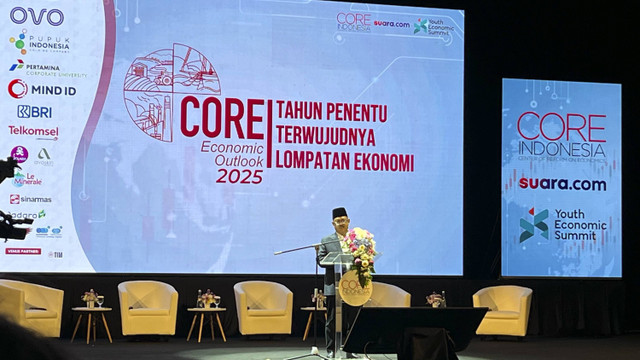 Menteri Perencanaan Pembangunan Nasional/Kepala Bappenas Rachmat Pambuddy saat CORE Economic Outlook 2025, Sabtu (23/11/2024).  Foto: Fariza Rizky Ananda/kumparan