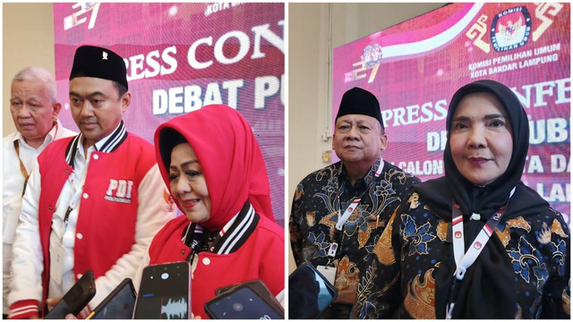 Paslon Wali Kota dan Wakil Wali Kota Bandar Lampung, nomor Urut 01, Reihana dan Aryodhia dan Paslon Wali Kota dan Wakil Wali Kota nomor Urut 02, Eva Dwiana dan Deddy Amarullah | Foto : Eka Febriani / Lampung Geh