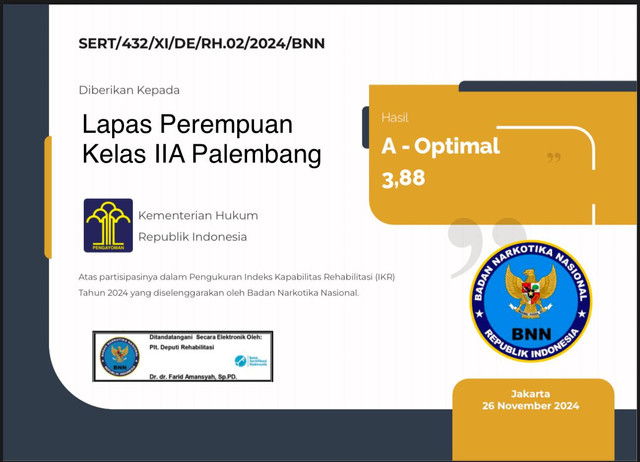 LPP Palembang Catat Peningkatan Indeks Kapabilitas Rehabilitasi 2024 Optimal*