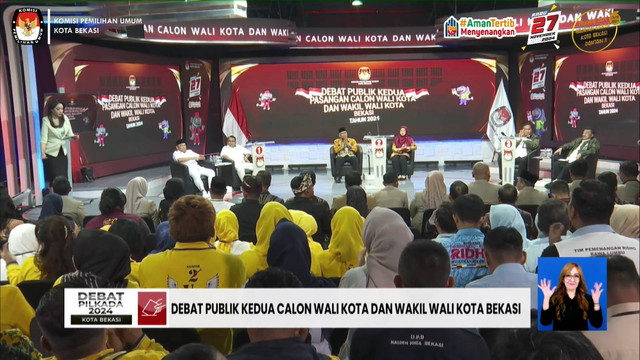 Debat Pilwalkot Kota Bekasi 2024 di Bekasi, Jumat (22/11/2024). Foto: Youtube/MEDIA CENTER KPU BEKASI