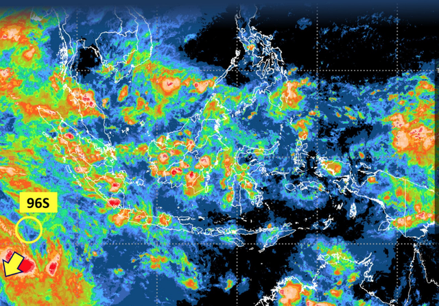 Bibit Siklon tropis 96S terpantau di Samudera Hindia sebelah barat daya Bengkulu, 26 November 2024. Foto: Dok. BMKG