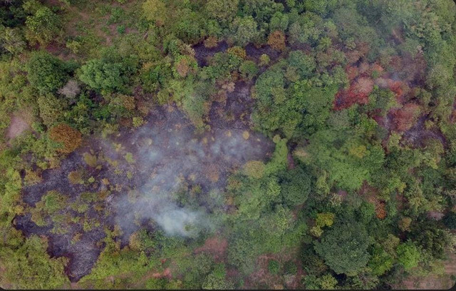 Asap terlihat di lokasi pembakaran lahan, di perbukitan Sungai Bangek, Padang, Sumatera Barat, Jumat (20/9/2019). Meskipun masih dalam kondisi terpapar kabut asap akibat kebakaran hutan dan lahan (karhutla) serta musim kemarau, masih ada warga yang melakukan pembakaran lahan untuk berladang. Dok: ANTARA FOTO/Iggoy el Fitra/pd.