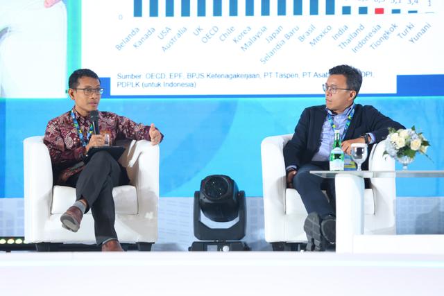 Staf ahli bidang pengeluaran negara Kemenkeu, Sudarto (kiri) pada diskusi Social Security Summit 2024. Foto: Dok. BPJS Ketenagakerjaan