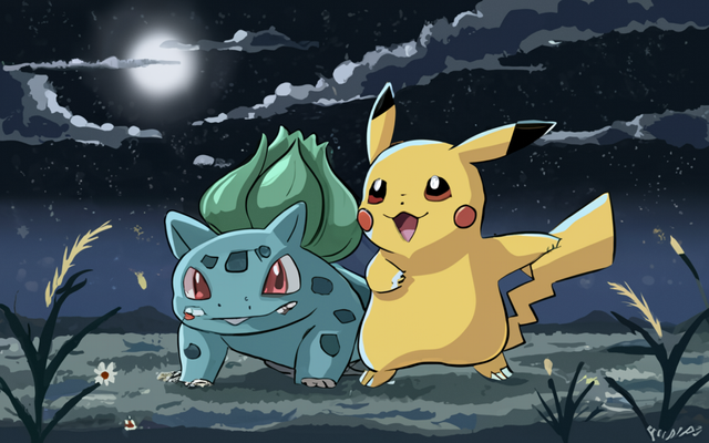 Illustrasi Pokemon Pikachu dan Bulbasaur. Gambar dari penulis.