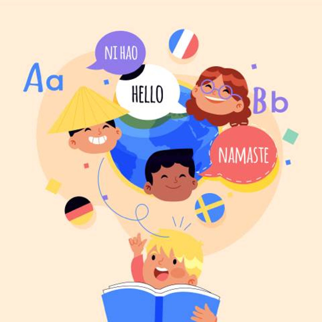 Potret ilustrasi anak kecil sedang mempelajari banyak bahasa (Picture from freepik.com)