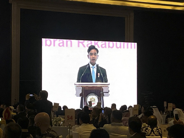 Wakil Presiden RI Gibran Rakabuming Raka di Perayaan Hari Nasional ke-53 Uni Emirat Arab (UEA) di Dian Ballroom, Hotel Raffles Jakarta, Selasa malam (3/12/2024). Foto: Tiara Hasna/kumparan