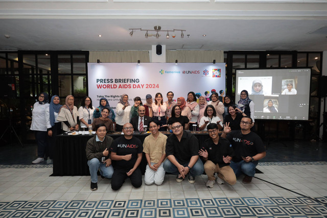 Kemenkes dan UNAIDS menggelar press briefing Worlds AIDS Day 2024 pada 28 November 2024. Foto: Dok. Istimewa