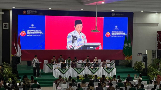 Menteri Agama Nasaruddin Umar menghadiri sidang tanwir Muhammadiyah di Kupang, NTT, Kamis (5/12). Foto: Haya Syahira/kumparan