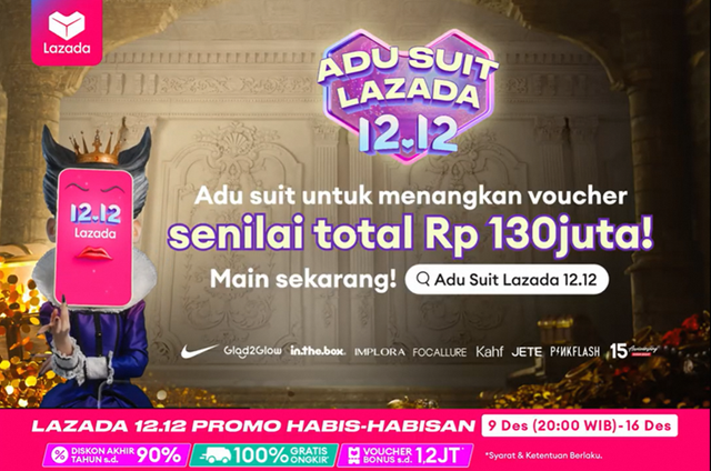 Ikut Adu Suit Lazada 12.12 dan menangkan voucher belanja senilai total Rp 130 juta. Foto: dok. Lazada