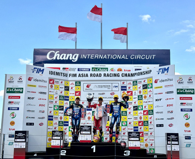 Muhammad Kiandra Ramadhipa meraih podium pertama di kelas AP250 ARRC 2024 di Buriram para 7 Desember. Foto: AHM