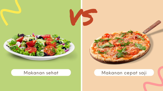 Ilustrasi Makanan Sehat dan Fast Food oleh Maulafi Alhamdi Stivani