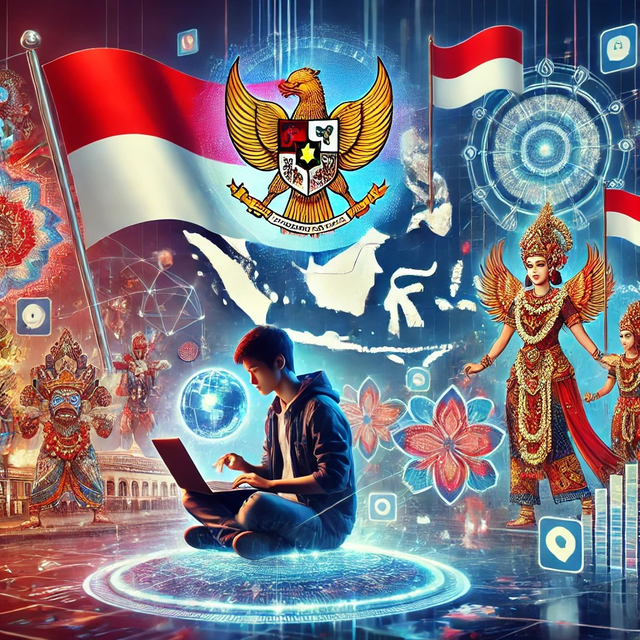 ilustrasi bagaimana teknologi dapat mendukung nasionalisme di Indonesia (sumber:https://chatgpt.com)