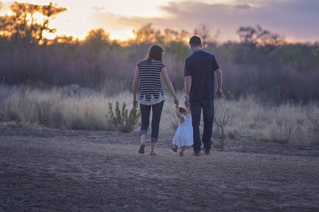 Ilustrasi Keluarga Satu Anak (https://pixabay.com/photos/family-walking-countryside-sunset-2485714/)