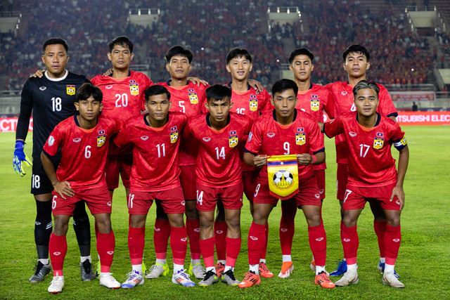 Timnas Laos dalam laga pertama Piala AFF di New Laos National Stadium, Vientiane, pada 9 Desember 2024. Foto: Lao FF