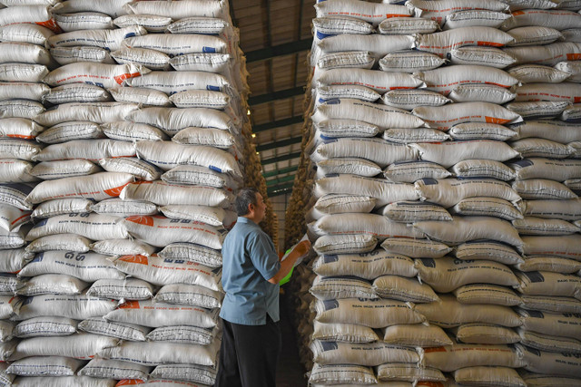 Petugas mengecek cadangan beras di Gudang Bulog Karang Asam Ulu II, Samarinda, Kalimantan Timur, Rabu (11/12/2024). Foto: M Risyal Hidayat/ANTARA FOTO