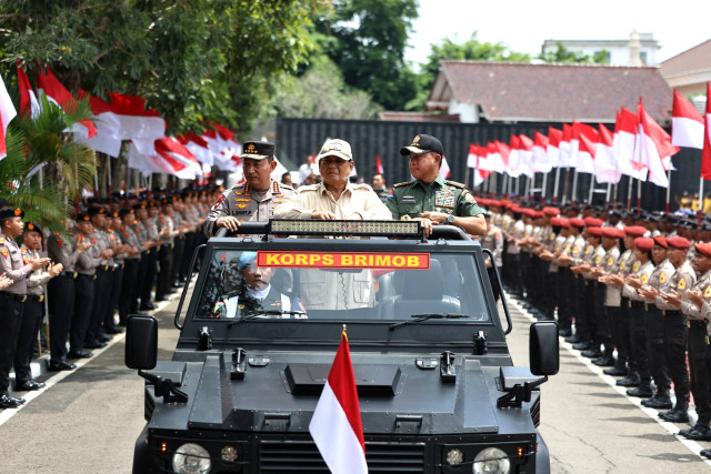 Presiden Prabowo Subianto menghadiri acara Apel Kasatwil 2024 di Akpol Semarang, Jawa Tengah, Rabu (11/12/2024). Foto: Zamachsyari/kumparan