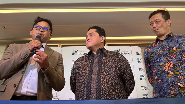 Menteri BUMN Erick Thohir saat Final Showcase Pikiran Terbaik Negeri Yayasan BUMN di Jakarta, Rabu (11/12/2024). Foto: Fariza Rizky Ananda/kumparan