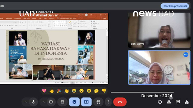 Dr. Rika Astari, S.S., M.A. selaku dosen BSA Universitas Ahmad Dahlan (UAD) selaku pemateri Studium Generale (Dok. Rika)
