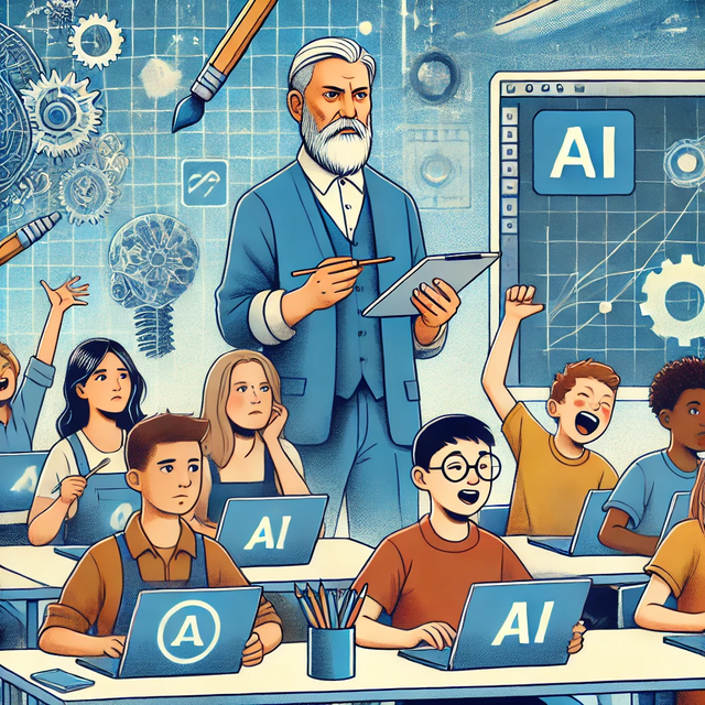 Siswa dan Guru: Kontras Teknologi di Kelas. Sumber: ilustrasi generatif DALL·E, OpenAI.