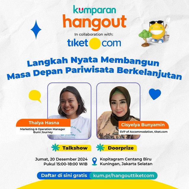 kumparan Hangout “Langkah Nyata Membangun Masa Depan Pariwisata Berkelanjutan”, Jumat 20 Desember 2024, pukul 15:00-18:00 WIB, di Kopitagram Centang Biru-Kuningan. Foto: kumparan