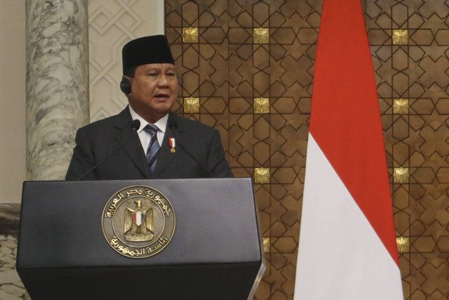 Presiden RI Prabowo Subianto menyampaikan pernyataan saat pertemuan dengan Presiden Republik Arab Mesir Abdel Fattah El-Sisi di Istana Kepresidenan Al Ittihadiya, Kairo, Mesir, Rabu (18/12/2024). Foto: Mentari Dwi Gayati/ANTARA FOTO