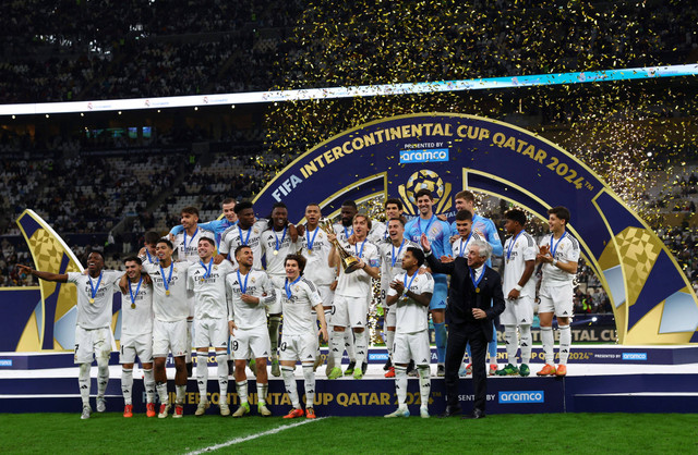 Real Madrid menjuarai Piala Interkontinental usai mengalahkan Pachuca dalam final yang digelar di Stadion Lusail, Qatar, Kamis (19/12) dini hari WIB. Foto: REUTERS/Rula Rouhana