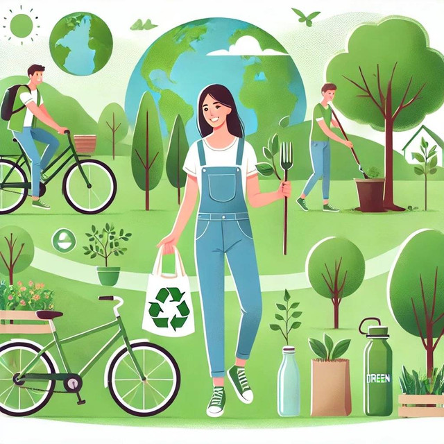 Generasi muda yang sedang menjalankan green lifestyle (sumber: generasi AI)