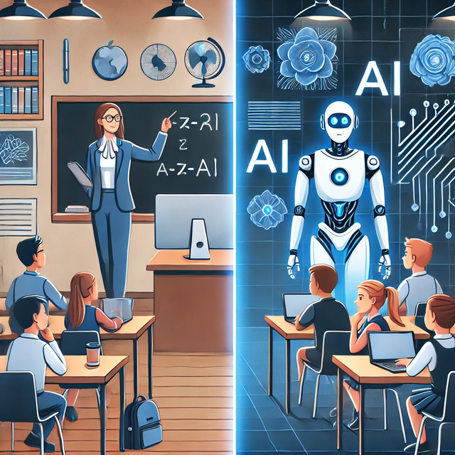 Guru vs AI dalam pendidikan di masa depan (sumber: generasi AI)